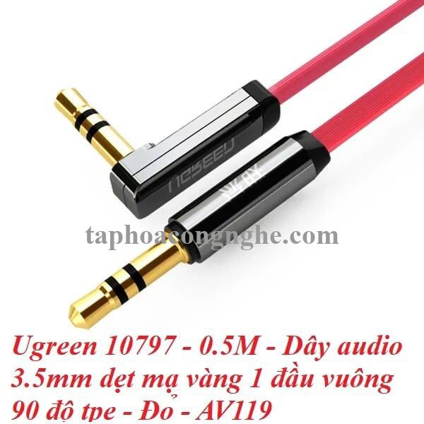 Ugreen 10797 0.5M Đỏ Cáp âm thanh 2 đầu 3.5mm dương chữ L dây dẹt AV119 30010797
